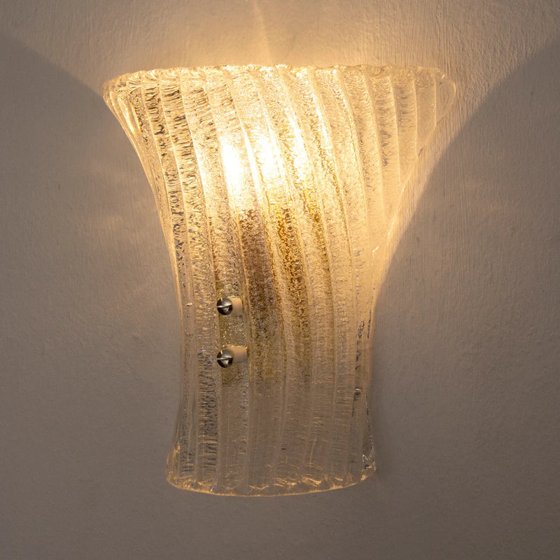 Set of 2 Italian Murano Glass Ribbed Wall Lamps