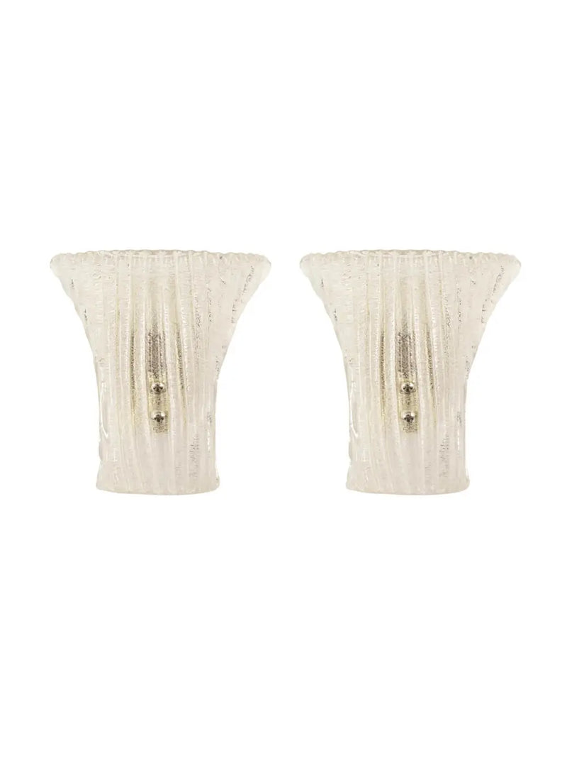 Set of 2 Italian Murano Glass Ribbed Wall Lamps