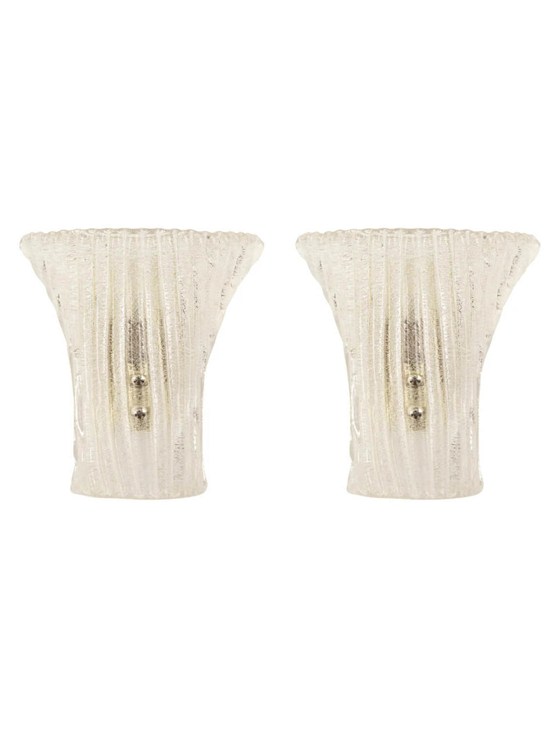 Set of 2 Italian Murano Glass Ribbed Wall Lamps