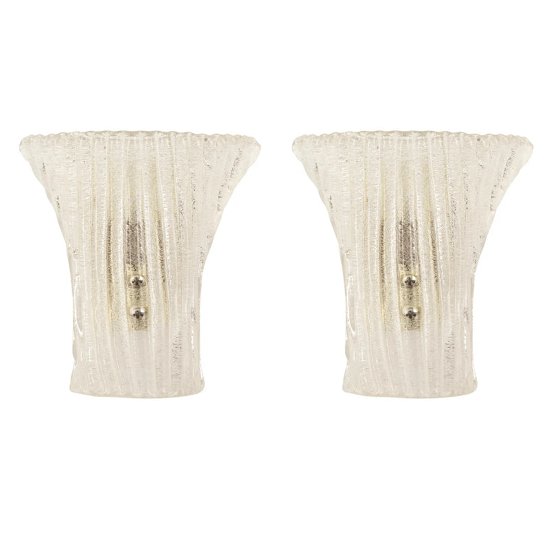 Set of 2 Italian Murano Glass Ribbed Wall Lamps