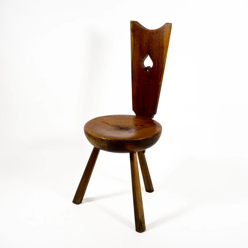 Set of 3 Italian Vintage Brutalist Tripod Solid Wood Chairs