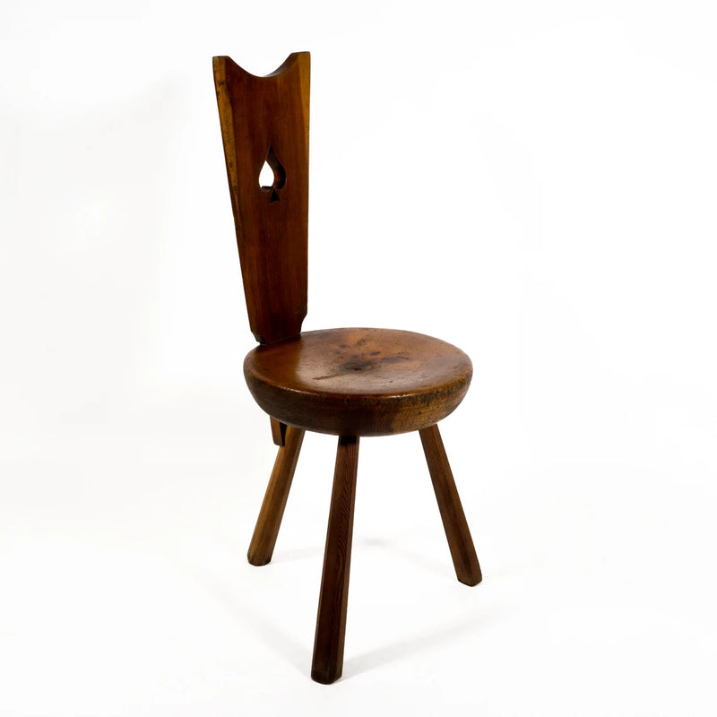 Set of 3 Italian Vintage Brutalist Tripod Solid Wood Chairs