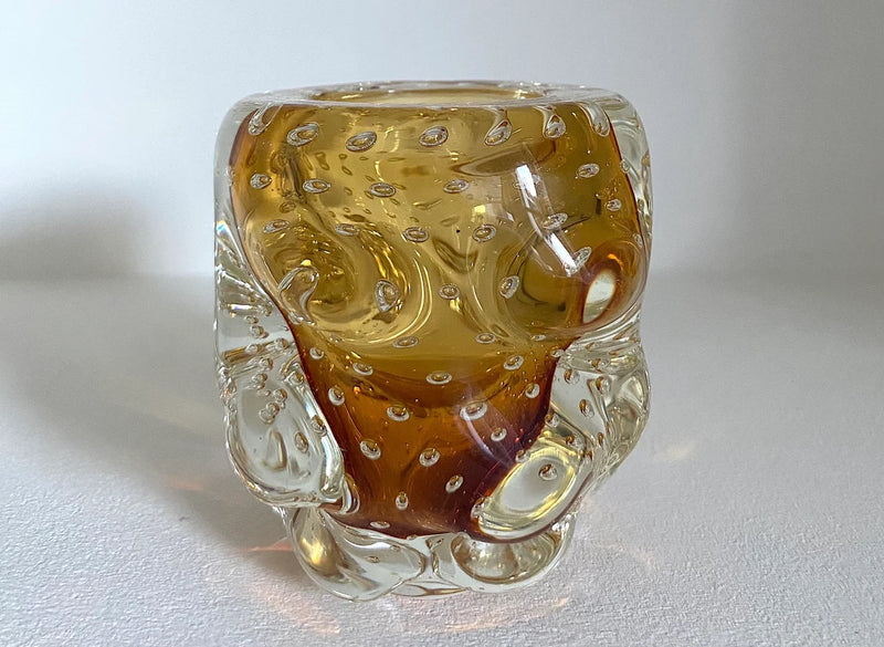 Murano Hand Blown Amber Glass Vase