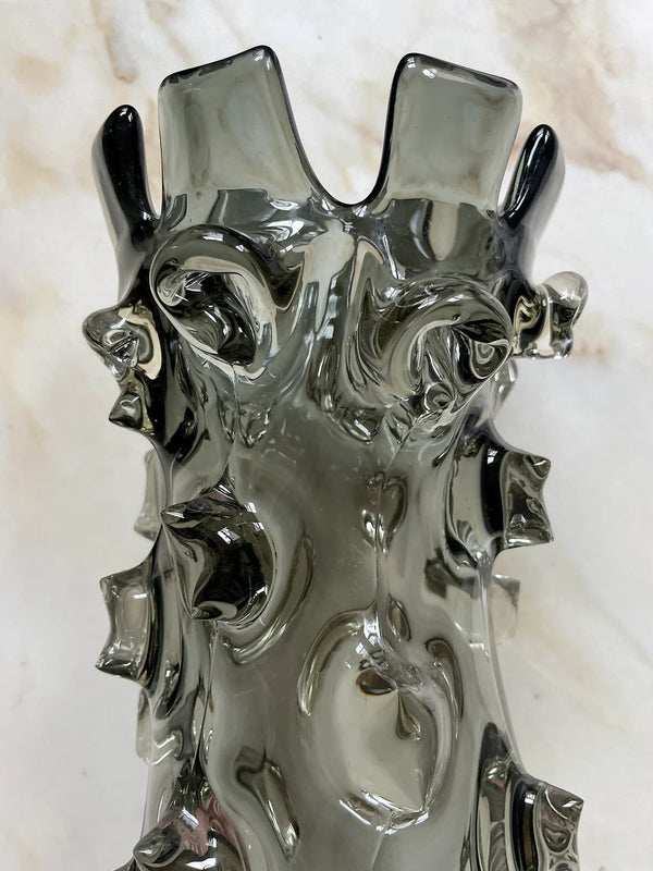 Smoked Hand-Blown Murano Crystal Vase
